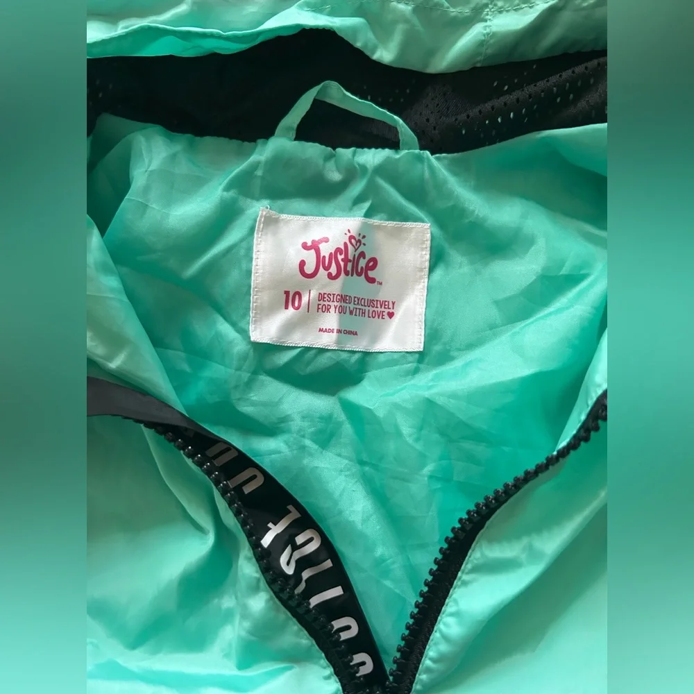 Justice Girls Teal Packable Windbreaker Rain Jacket Size 10